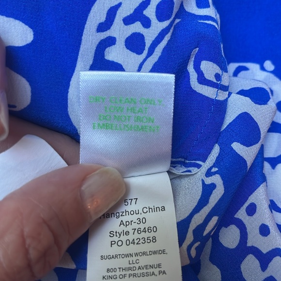 Lilly Pulitzer Size Small Rogan Silk Halter Top Quahog Chowdah Blue White Studs - Picture 7 of 7